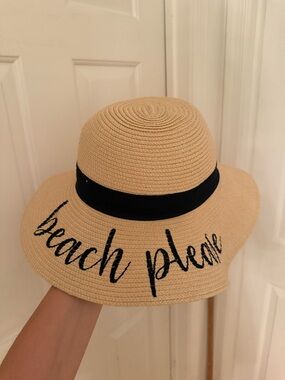 Beach Please Straw Sun Hat - Black Band